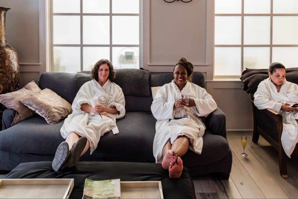 image of bridesmaid in bathrobe