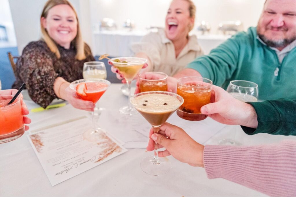 Guests enjoying private event dining at 21 Main Events North Beach