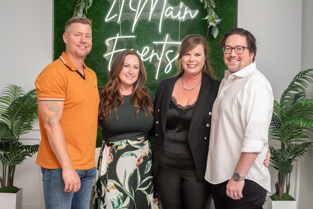 Corporate event dining at 21 Main Events in North Myrtle Beach, featuring elegant plated meals, customized menu options, and upscale banquet presentation