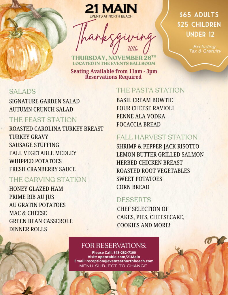 image of the 2026 21 Main Thanksgiving Brunch menu
